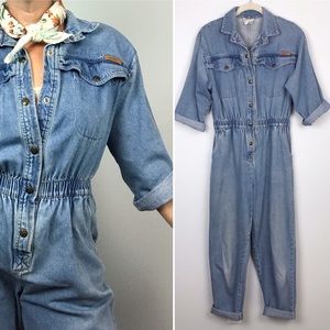 Vintage 80s Denim Utility Jumpsuit Coveralls Large